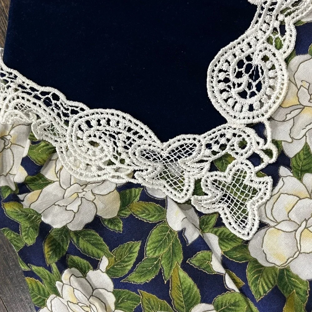 Bonnie Jean Dress Floral Velvet Navy Blue White Roses Lace Collar‎ Girls's 7